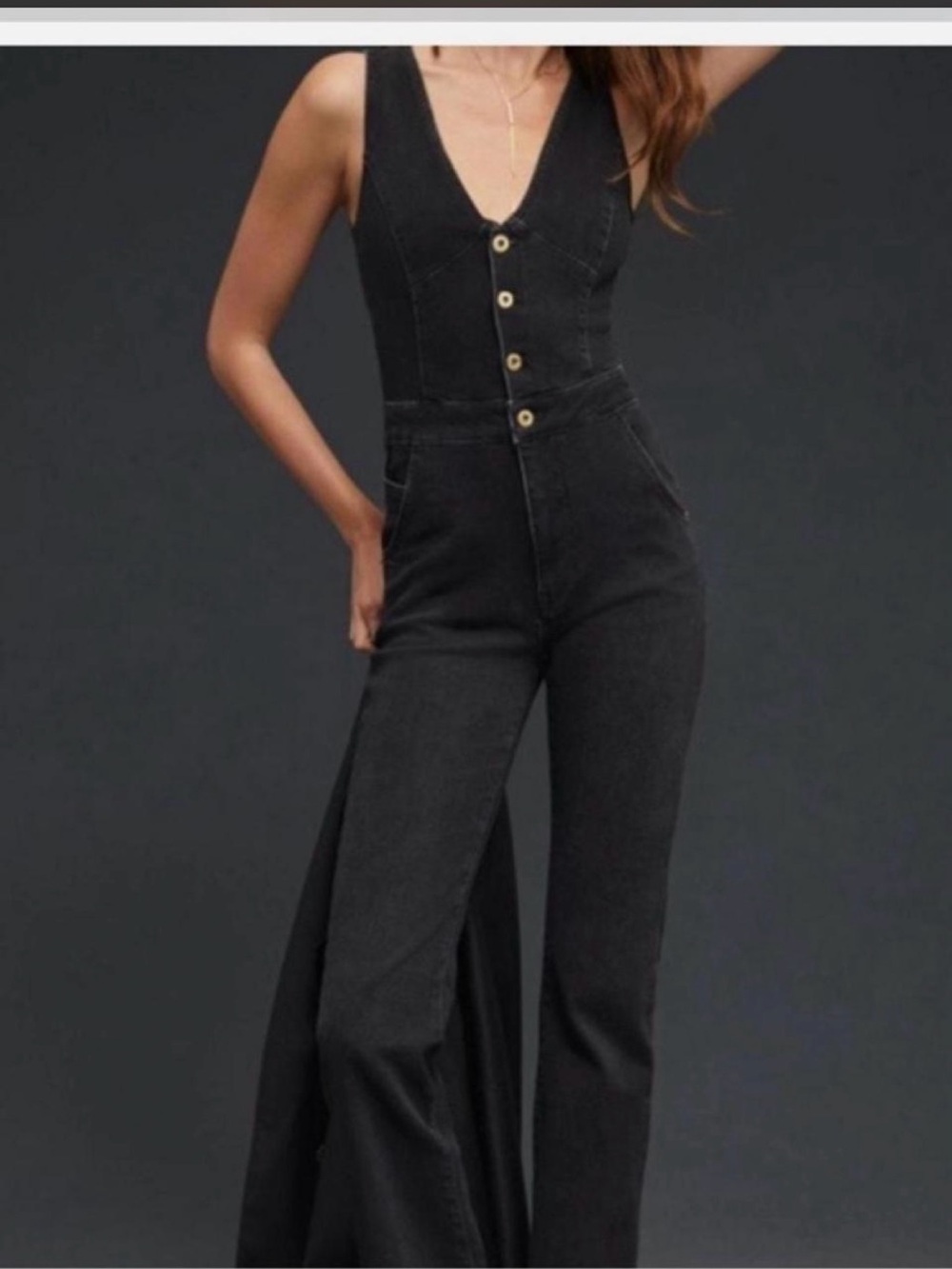 Anthropologie Black Sleeveless Button-Front Jumpsuit